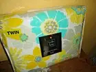 CYNTHIA ROWLEY DARA YELLOW TEAL GRAY & WHITE FLORAL POLKA DOTS TWIN QUILT 68X86