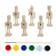Set of 6 DIY Christmas Nutcrackers Soldier Figures with Brushes and Paints Decor