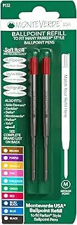 Monteverde Ballpoint Refill to Fit Parker Ballpoint Pens, Medium Point, Soft Roll, Red, 2 per Pack (P132RD)