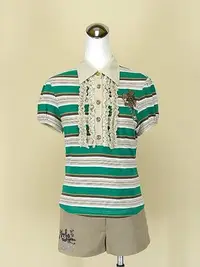 在飛比找Yahoo!奇摩拍賣優惠-貞新 Kae Leei 凱蕾 綠色V領短袖棉質上衣m(9號)