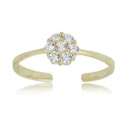 AVORA 10K Yellow Gold Adjustable Flower Cluster Toe Ring with Cubic Zirconia CZ