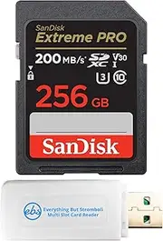 SanDisk 256GB Extreme Pro SDXC Memory Card Works with Panasonic Lumix DC-GH7 & DC-G9 II Mirrorless Camera (SDSDXXD-256G-GN4IN) Bundle with (1) Everything But Stromboli MicroSD & SD Card Reader