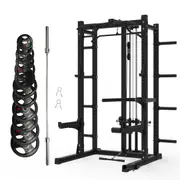 Pre Order Multifunctional Squat Rack Bundle - 155kg Ruber Weight Plates & Barbell