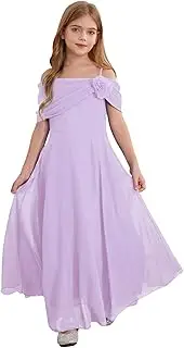 [Choomomo] Kids Flower Girls Off Shoulder Bridesmaid Dress Adjustable Strap A Line Swing Chiffon Formal Dress