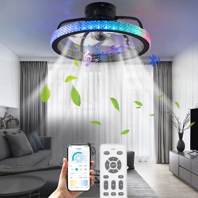 TCFUNDY Flush Mount LED Ceiling Fan with Light APP Control w/ Bluetooth Speaker