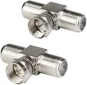 F-Type RG6 Coax Cable Splitter Combiner Adapter Connecter for TV Video Antenna Cable Satellite (2 Pack, 3-Way F-Type Male to 2 Female)
