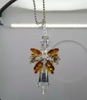 Handmade w/ Swarovski Crystal Topaz Angel Suncatcher/ Prism/ Ornament; Orange