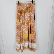 Tahari Skirt Women's Small Tropical Print Linen Blend Double Split Maxi NEW