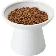 CEEFU Extra Wide Elevated Cat Bowls - Ceramic Cat Food Bowl 6.2" Raised Cat Food Bowls Elevated Shallow Cat Food Dish, Whisker Fatigue, Lead & Cadmium Free, 5" Good Height for Cat Feeding, White