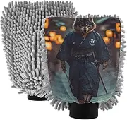 XYMZR Wolf Samurai Japanese Absorbent Microfiber Car Wash Mitt, Funny Cute Anime Scratch Free for Cars Cleaning, Home Cleaning Mitts, 2 Pack, 10.24” L x 7.09” W