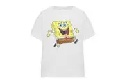 SpongeBob SquarePants Unisex Adult Happy Running T-Shirt (White) - UTTV15988