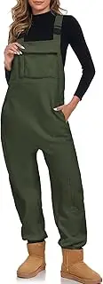 [ALSOGO] Women's Fleece Warm Overalls Winter Adjustable Strap Bibs Loose Casual Jumpsuits Fuzzy Ski Pants with Pockets