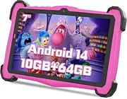 2025 Android 14 Kids Tablet 10 inch Tablet for Kids 3-14, Octa-core, 8+64GB(128GB Expansion), WiFi 6, 6000mAh, Ad-Free Content, Parental Controls, Google Kids Space, YouTube Kids, GMS with Case