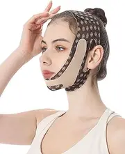 TPZORJX 1 x Half Face Lifting Mask, V Face Pressure Mask, Face Lifting Mask, Sleep Mask for Double Chin and Saggy Face Skin (Brown Print)