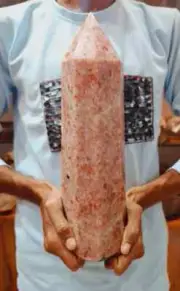 14" Natural Orange Sunstone 6-Sided Tower + Free 100g Tumbled Stones