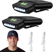 LED Headlights Hat Light, Adjustable Headlamps Flashlight, Clip on Cap Visor Ultra Bright Lights for Camping Hunting Fishing Outdoor Running Hand Work, USB Rechargeable, 2 Packs