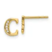 14k Yellow Gold Real Diamond Initial C Earrings