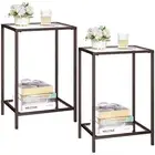 Side Tables Set of 2, End Tables with Tempered Glass, 2-Tier Nightstands with