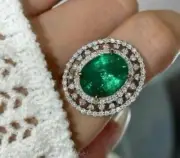 2.67 Ct Oval Cut Art Deco Natural Emerald Diamond Ring14K solid White gold