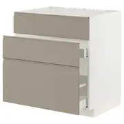 METOD / MAXIMERA base cab f sink+3 fronts/2 drawers, white/Upplöv matt dark beige, 80x60x80 cm