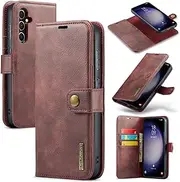 Phone Screen Protector Compatible with Samsung Galaxy S23 FE Case,DG.MING 2 in 1 Clucth Retro Real Cowhide Leather Folio Flip Wallet Magnetic Detachable Slim Phone Cover Case Compatible with Samsu