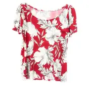 Tommy Bahama Baroque Blooms Flutter Sleeve Top, Java Red, S