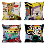 4 Pcs/Set Abstract Pillow Covers Boho Women Face Abstract 16" x 16" (Pack of 4)
