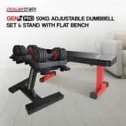Powertrain Gen2 Pro 50KG Adjustable Dumbbell Set & Stand with Flat Bench