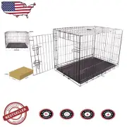 Durable Foldable Metal Dog Crate with Tray - 35.6" for Medium/Large Dogs