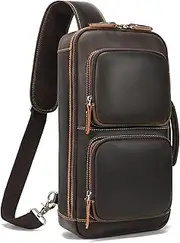 [Lannsyne] 2 in 1 Vintage Full Grain Leather Chest Sling Bag Shoulder Backpack for Men, Crossbody Backpack Shoulder Casual Daypack Rucksack, Brown, 16", Casual