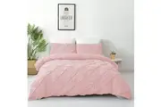 Diamond Embroidery Pintuck Quilt/Duvet Cover Set-Blush