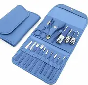 Manicure Set Nail Clippers Tools Household 12/16Pcs Stainless Steel Ear Spoon Nail Cutters Scissors Kit For Manicure Tools,16pcs blue
