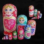 Matryoshka Russian Nesting Dolls 10 Piece Nesting Dolls Hand Painted Wooden Handmade Russian Matryoshka Hand-Painted Pattern Creative Gifts Happy Gift