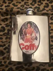 Retro 1970s Coffy Foxy Brown Pam Grier Silver Flask - 6 fl. oz. Stainless Steel