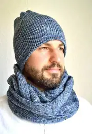 Hand Made Men's Tweed Wool - Silk Hat and Snood Scarf Set