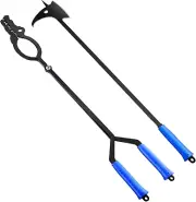 40" Heavy Duty Fire Tong & Poker Set Portable Log Grabber for Fire Pit Bonfire