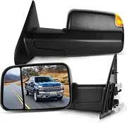 SCITOO Towing Mirrors Compatible With 2002-2008 For Dodge For Ram 1500 Truck 2003-2009 For Dodge For Ram 2500 3500 Truck A Pair(Left Right Side) Power Adjusted Heated Turn Signal Light Black Housing
