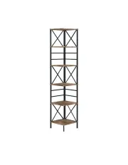 [IHOMDEC] Industrial 6-Tier Square Corner Bookshelf 186.5cm in Dark Brown