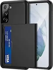 [Jiunai] for Samsung S21 Case, Galaxy S21 Case Credit Card IDs Cash Holder Shell Wallet Case Slide Cover Dual Layer Hard PC Soft TPU Rubber Cover Phone Case for Samsung Galaxy S21 5G 6.2'' 2021 Black
