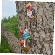 Outdoor Garden Gnome Climbing Rope Sculpture; Tree-Hugging Garden Gnome