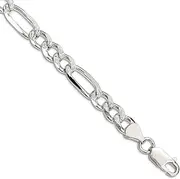 [JewelryWeb] 925 Sterling Silver Solid Polished 7.25mm Pave Flat Figaro Link Bracelet Lobster Claw-Link-Bracelet for Women