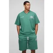 Mens Green Oversized Ofcl Varsity V Neck T-Shirt & Short Set