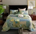 BEAUTIFUL COTTAGE BLUE TEAL AQUA BROWN GREEN COASTAL PALM LEAF BEACH QUILT SET