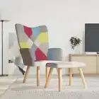 vidaXL Relaxing Chair with a Stool Patchwork Fabric BMG