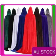 Child Hooded Velvet Cape Cloak Robe School Witch Vampire Kids Halloween Costume