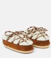 [Moon Boot] Moon Boot Suede-trimmed shearling mules AU 4 white