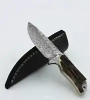 9.5" Custom Hand Made Damascus Steel Full Tang Skinner Knife With Sheath