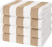 Cotton Paradise, Cabana Stripe Beach Towels 4 Packed, 30x60 inches Extra Large Pool Towels, Soft Absorbent Quick Dry, Beige