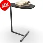 Oval C Shaped Side Table Black Modern Slim End Table for Small Spaces