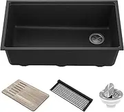 KRAUS Bellucci Workstation 32 inch Undermount Granite Composite Single Bowl Kitchen Sink in Metallic Black with Accessories, KGUW2-33MBL